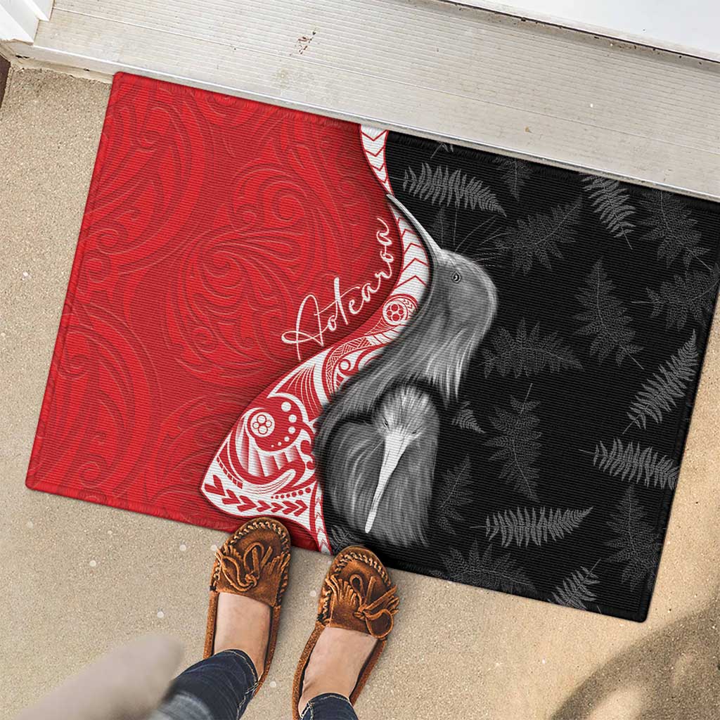 New Zealand Aotearoa Rubber Doormat Kiwi Fern Maori Pattern Red Version LT05 - Polynesian Pride