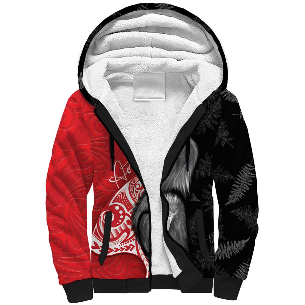 New Zealand Aotearoa Sherpa Hoodie Kiwi Fern Maori Pattern Red Version LT05 Unisex Red - Polynesian Pride