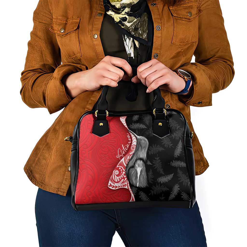 New Zealand Aotearoa Shoulder Handbag Kiwi Fern Maori Pattern Red Version