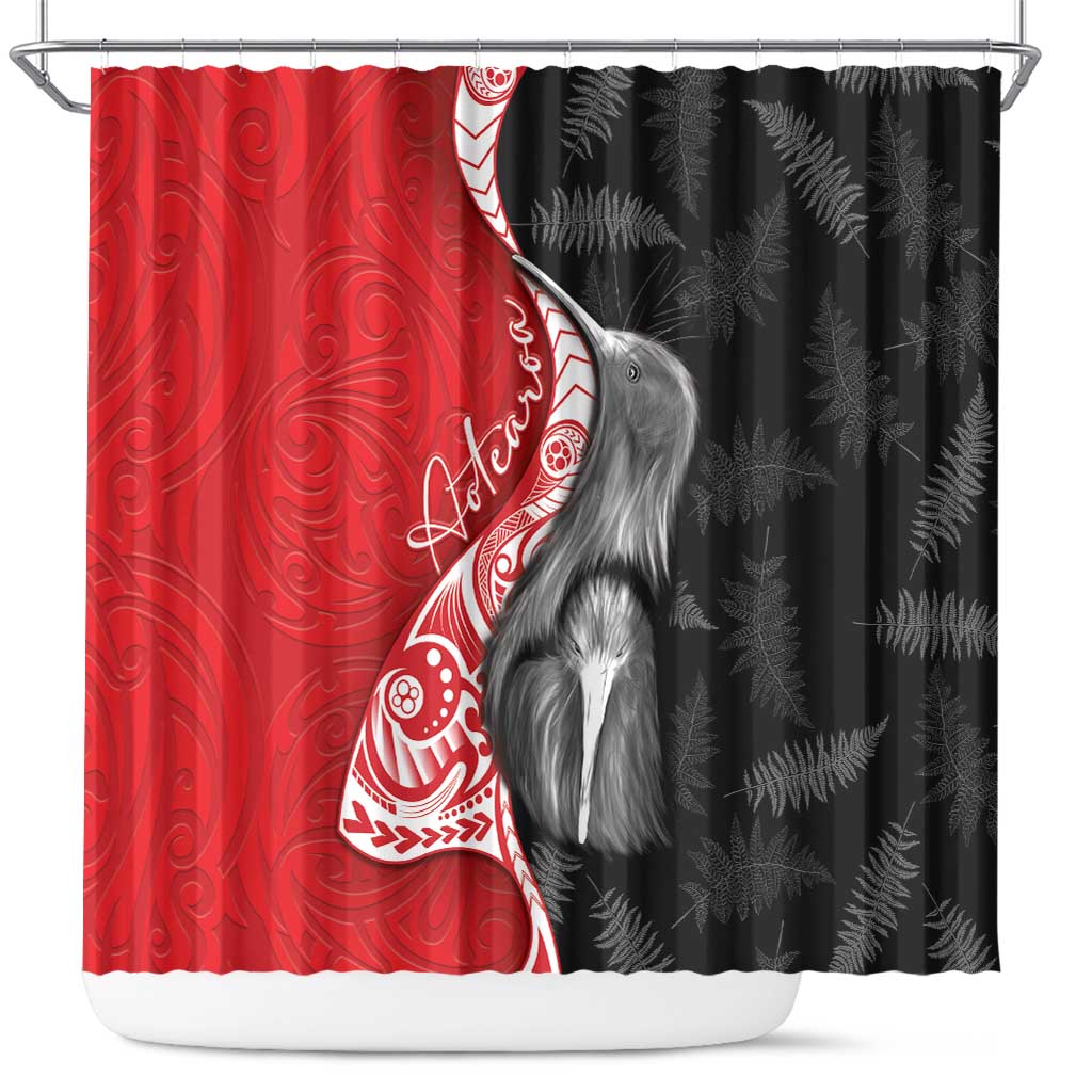 New Zealand Aotearoa Shower Curtain Kiwi Fern Maori Pattern Red Version