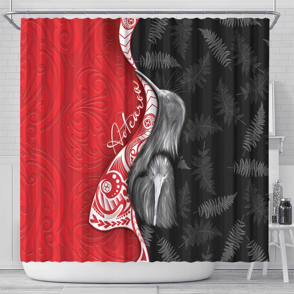 New Zealand Aotearoa Shower Curtain Kiwi Fern Maori Pattern Red Version