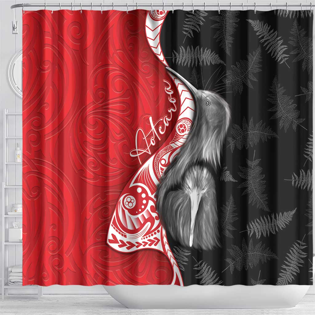 New Zealand Aotearoa Shower Curtain Kiwi Fern Maori Pattern Red Version