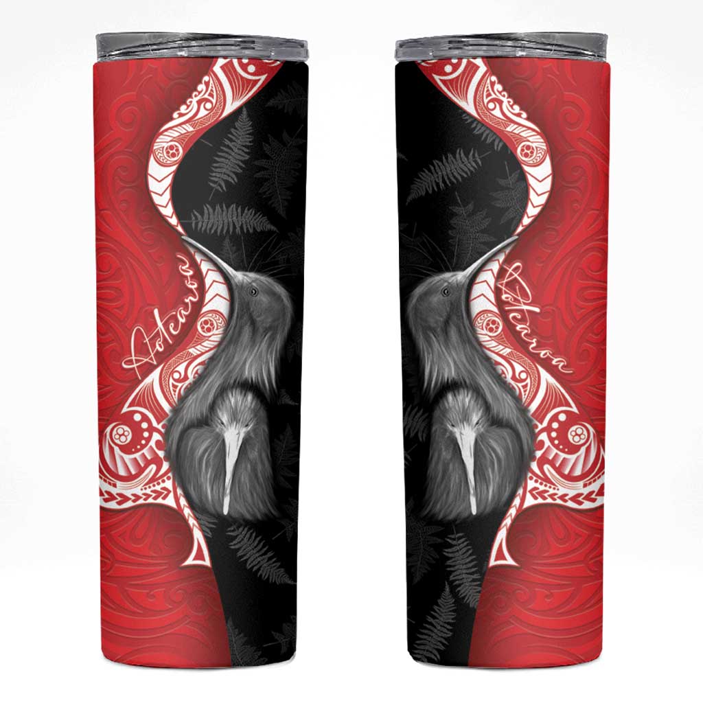 New Zealand Aotearoa Skinny Tumbler Kiwi Fern Maori Pattern Red Version