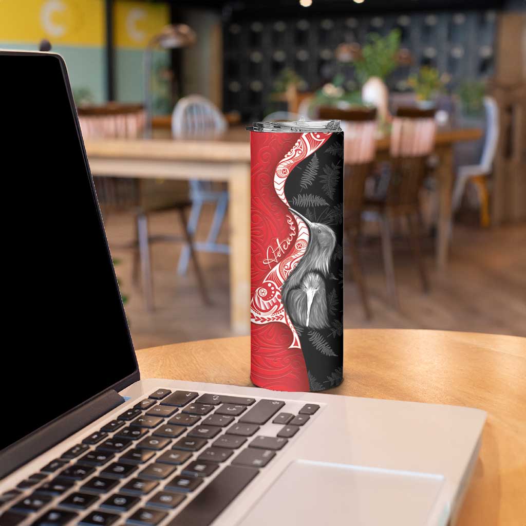 New Zealand Aotearoa Skinny Tumbler Kiwi Fern Maori Pattern Red Version
