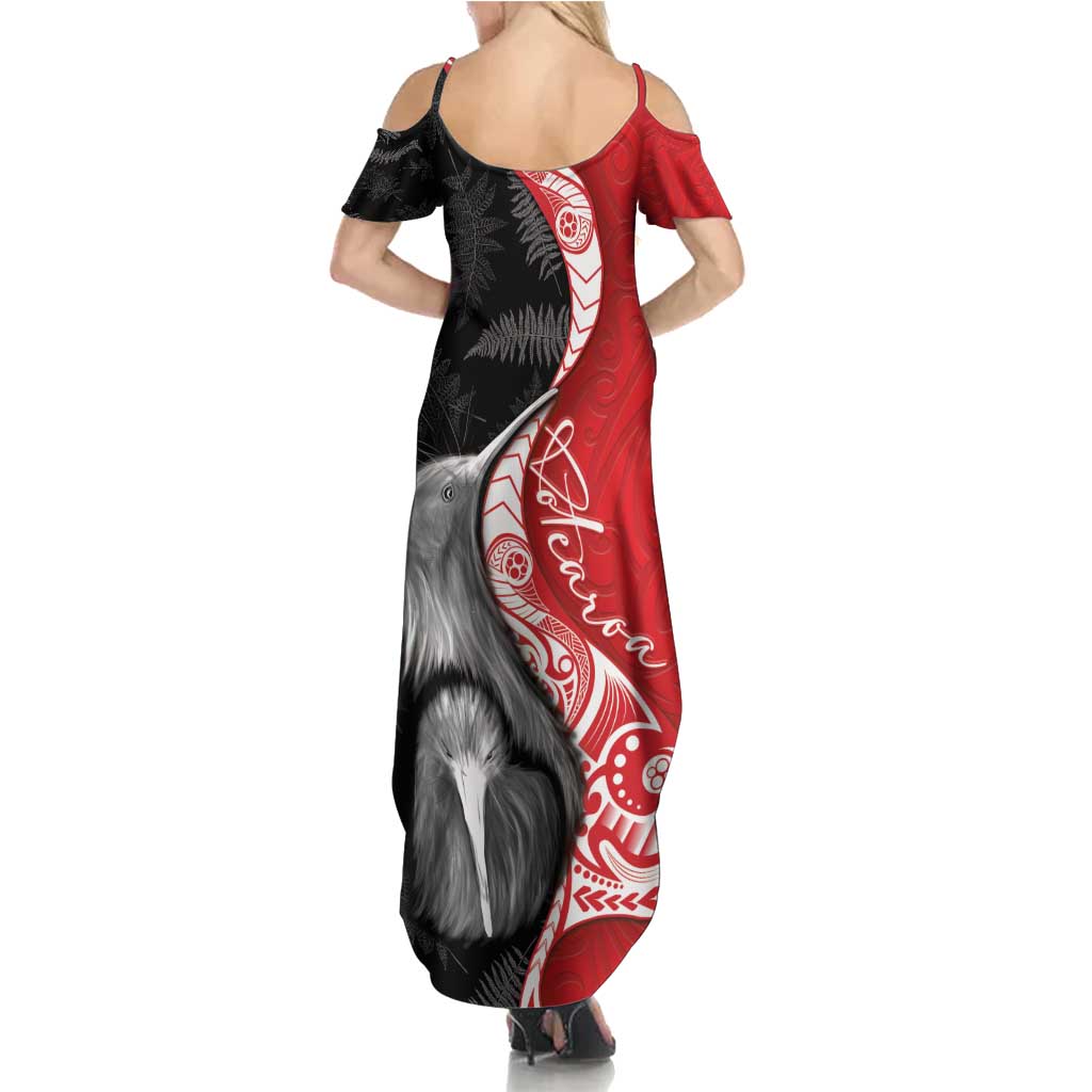 New Zealand Aotearoa Summer Maxi Dress Kiwi Fern Maori Pattern Red Version