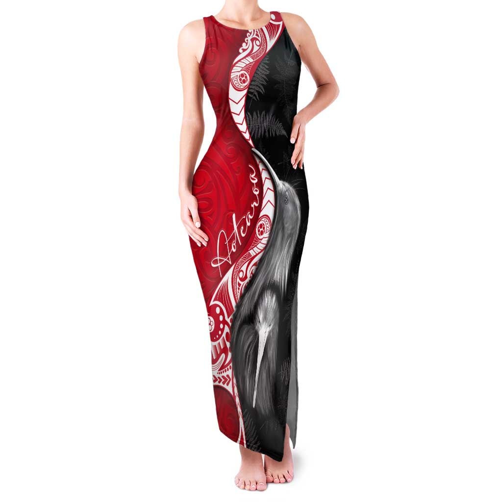 New Zealand Aotearoa Tank Maxi Dress Kiwi Fern Maori Pattern Red Version