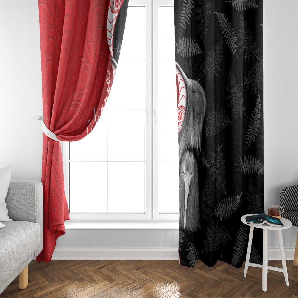 New Zealand Aotearoa Window Curtain Kiwi Fern Maori Pattern Red Version