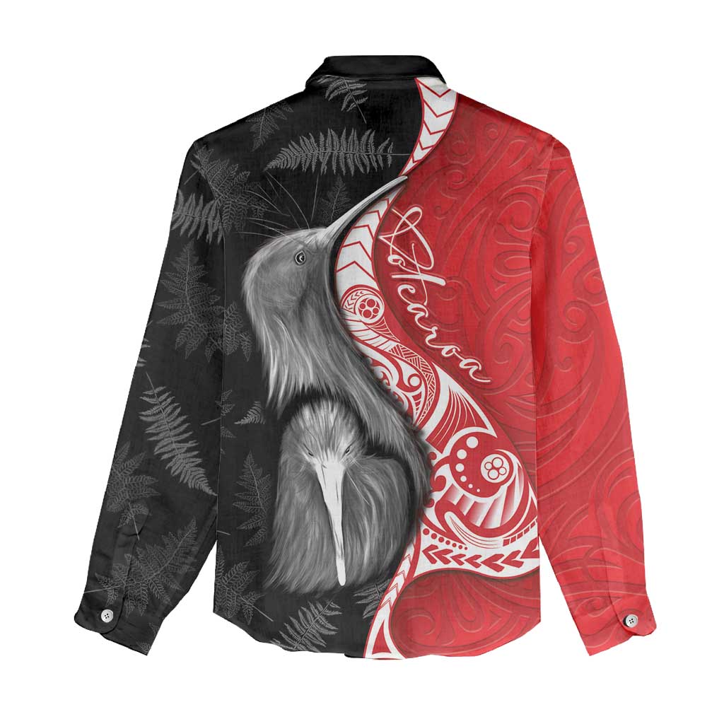 New Zealand Aotearoa Women Casual Shirt Kiwi Fern Maori Pattern Red Version