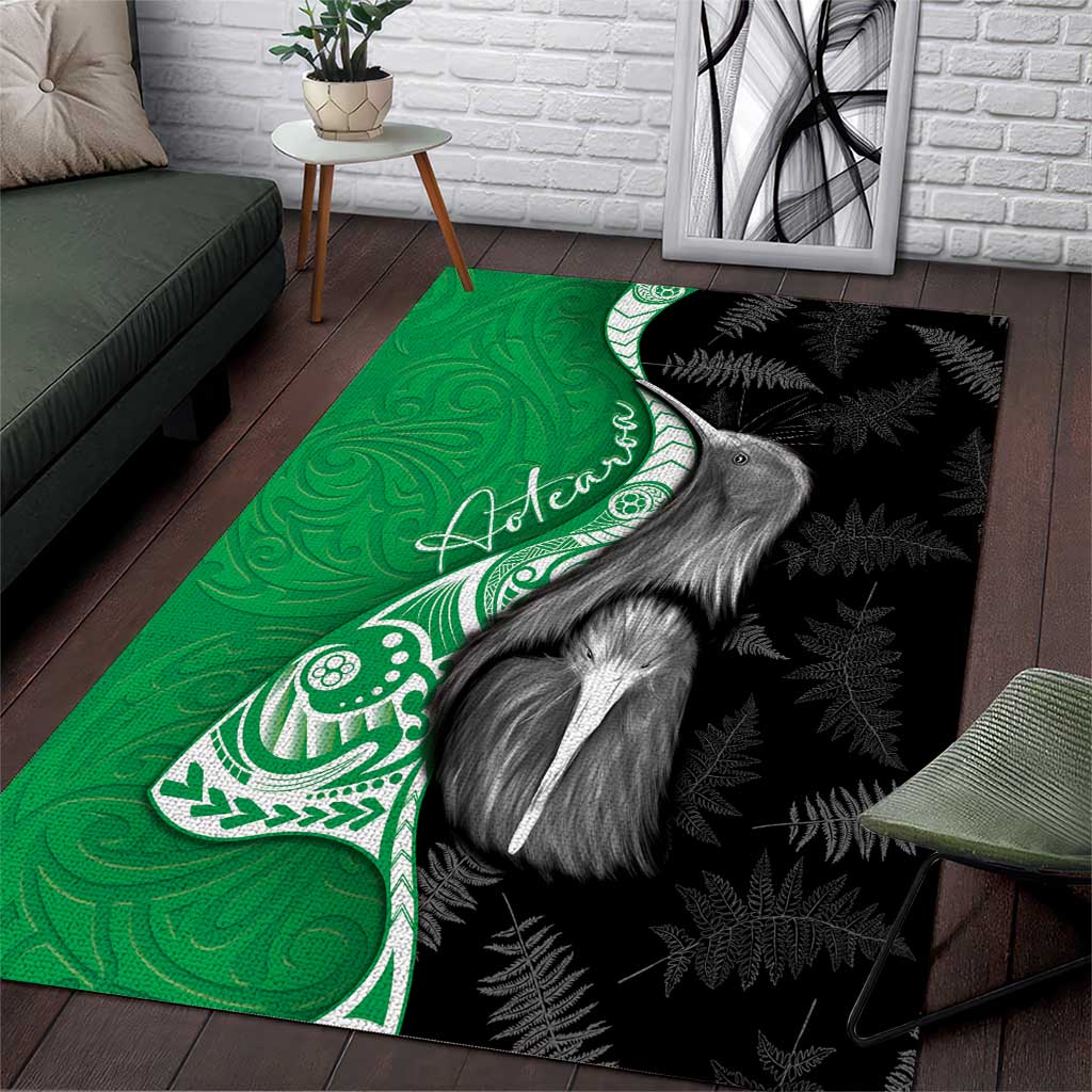 New Zealand Aotearoa Area Rug Kiwi Fern Maori Pattern Green Version
