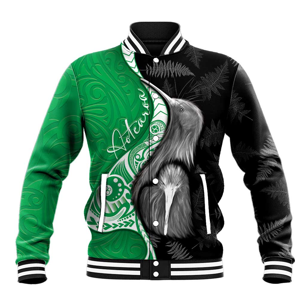 New Zealand Aotearoa Baseball Jacket Kiwi Fern Maori Pattern Green Version LT05 Unisex Green - Polynesian Pride