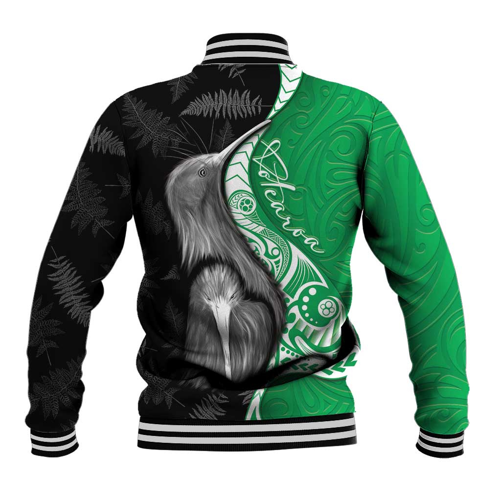 New Zealand Aotearoa Baseball Jacket Kiwi Fern Maori Pattern Green Version LT05 - Polynesian Pride