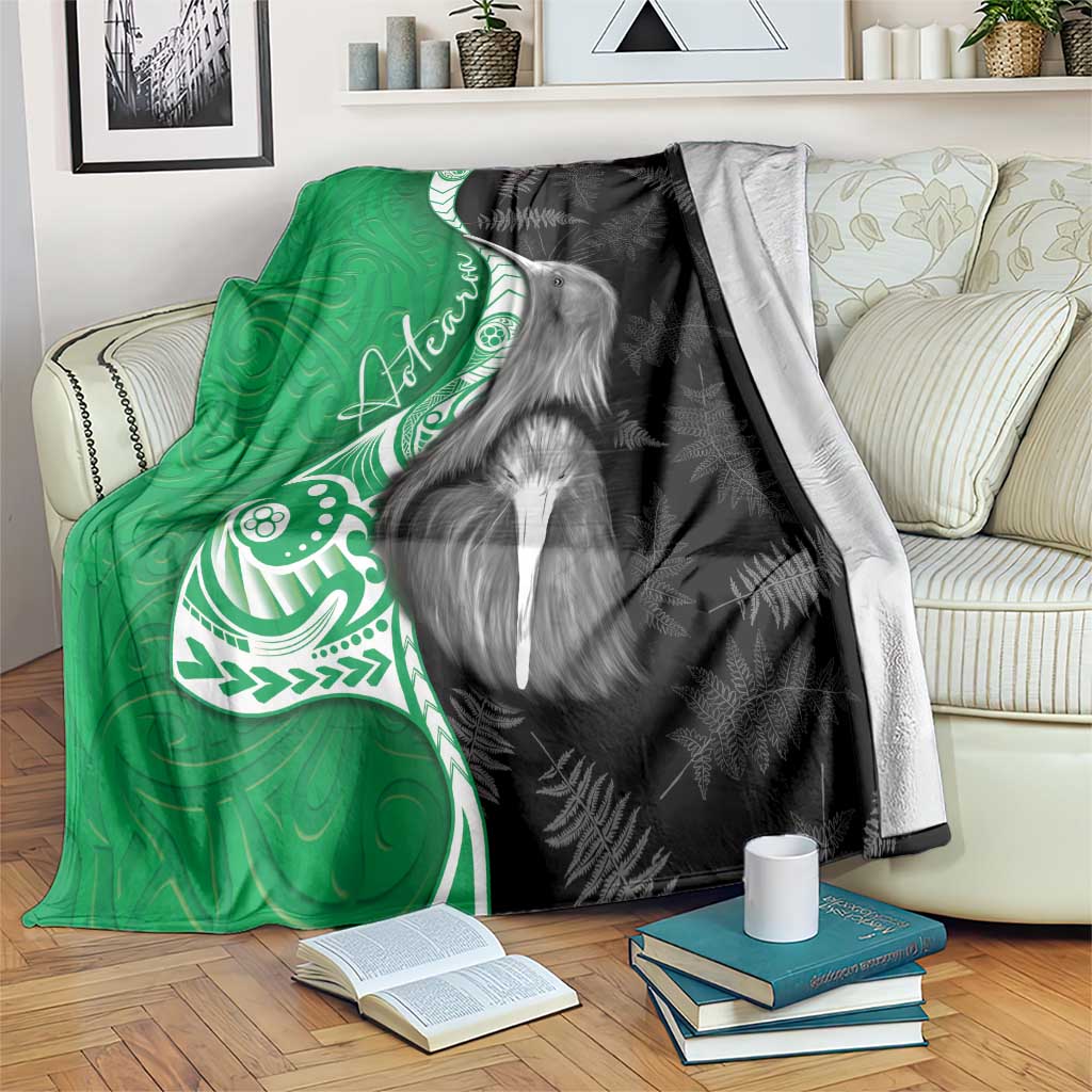 New Zealand Aotearoa Blanket Kiwi Fern Maori Pattern Green Version