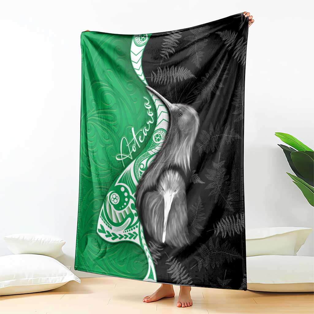 New Zealand Aotearoa Blanket Kiwi Fern Maori Pattern Green Version