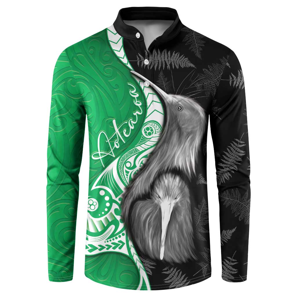 New Zealand Aotearoa Button Sweatshirt Kiwi Fern Maori Pattern Green Version LT05 Green - Polynesian Pride