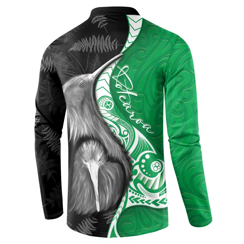 New Zealand Aotearoa Button Sweatshirt Kiwi Fern Maori Pattern Green Version LT05 - Polynesian Pride