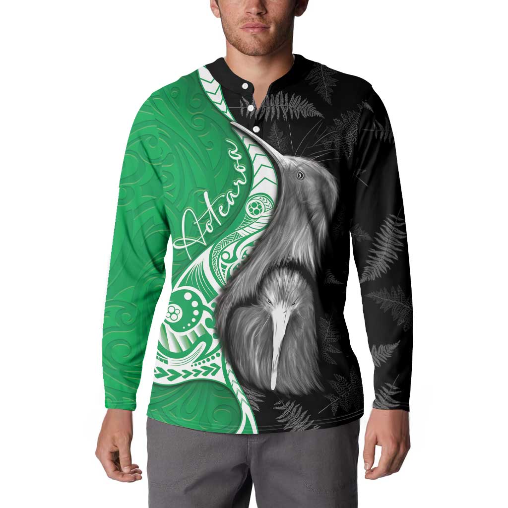 New Zealand Aotearoa Button Sweatshirt Kiwi Fern Maori Pattern Green Version LT05 - Polynesian Pride