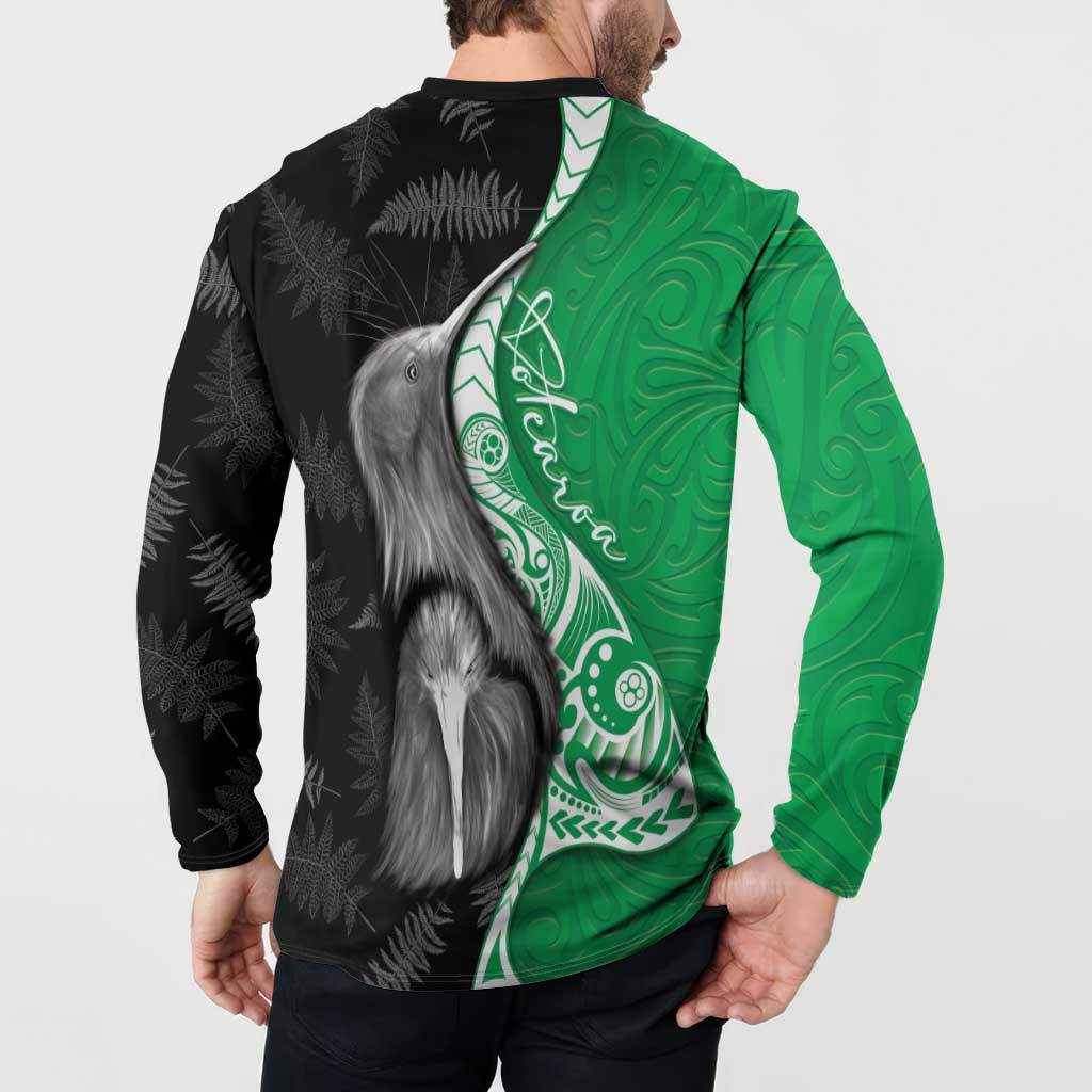 New Zealand Aotearoa Button Sweatshirt Kiwi Fern Maori Pattern Green Version LT05 - Polynesian Pride