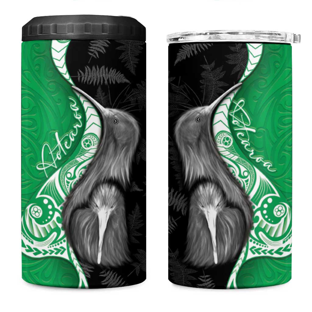 New Zealand Aotearoa 4 in 1 Can Cooler Tumbler Kiwi Fern Maori Pattern Green Version LT05 One Size: 16 oz Green - Polynesian Pride