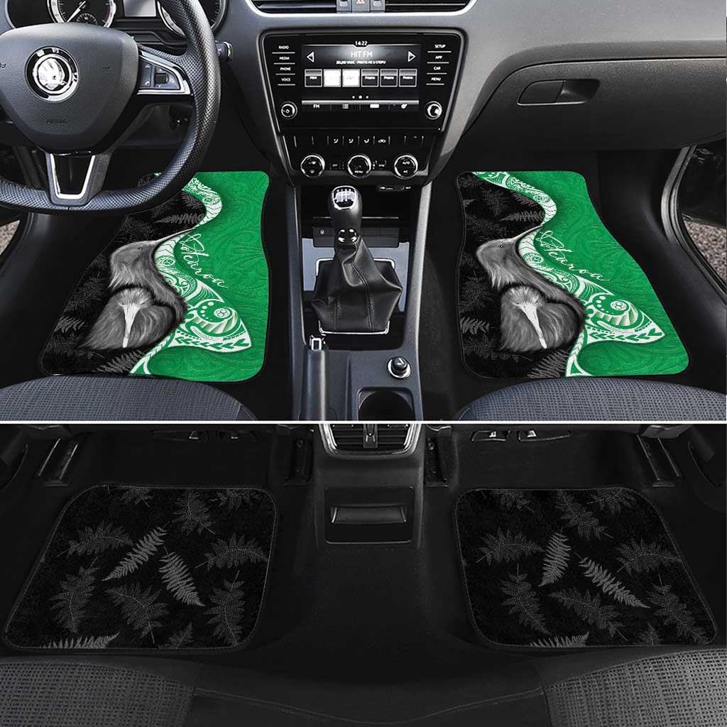 New Zealand Aotearoa Car Mats Kiwi Fern Maori Pattern Green Version LT05 Set 4pcs Green - Polynesian Pride