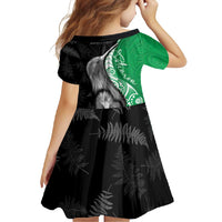 New Zealand Aotearoa Family Matching Long Sleeve Bodycon Dress and Hawaiian Shirt Kiwi Fern Maori Pattern Green Version