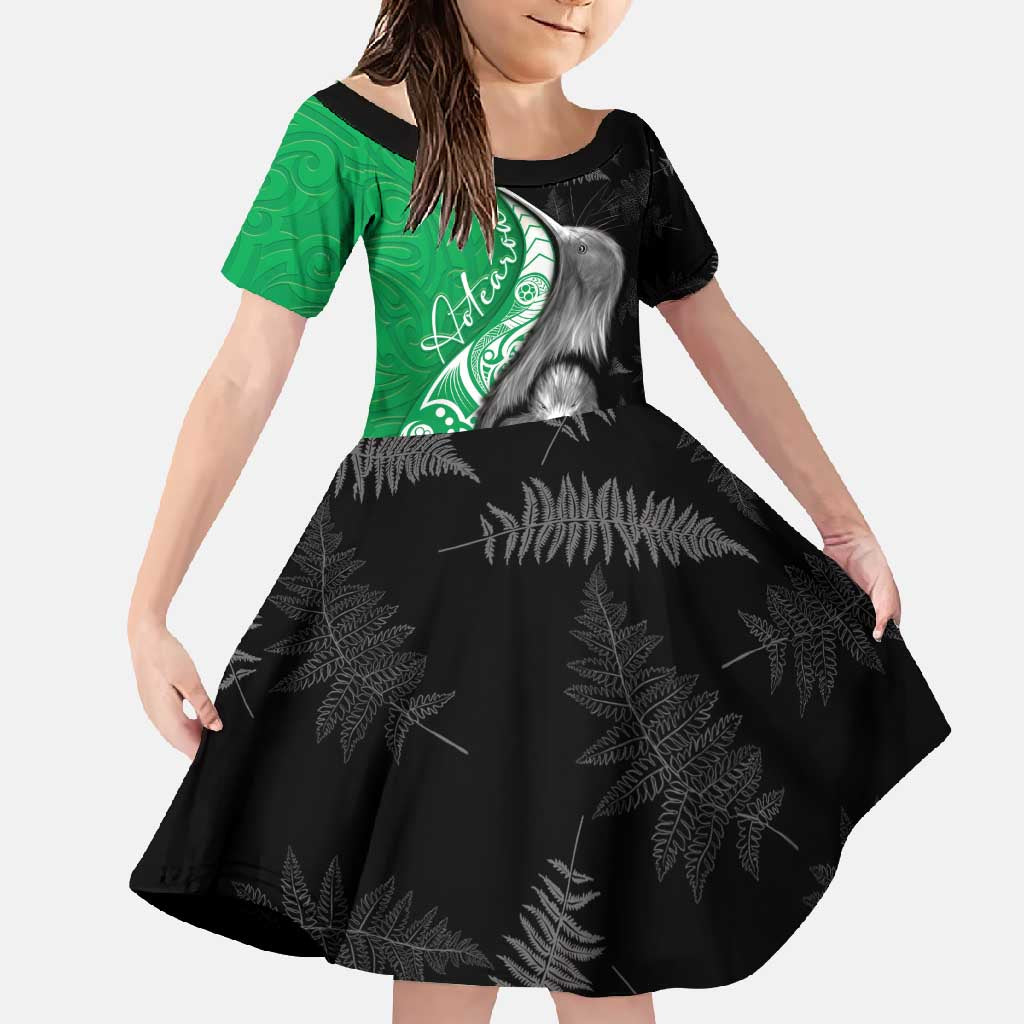 New Zealand Aotearoa Family Matching Mermaid Dress and Hawaiian Shirt Kiwi Fern Maori Pattern Green Version