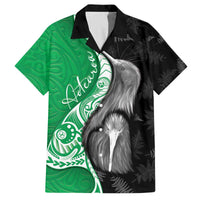 New Zealand Aotearoa Family Matching Off The Shoulder Long Sleeve Dress and Hawaiian Shirt Kiwi Fern Maori Pattern Green Version