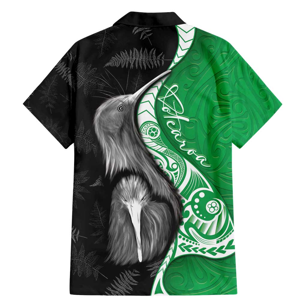 New Zealand Aotearoa Family Matching Off Shoulder Maxi Dress and Hawaiian Shirt Kiwi Fern Maori Pattern Green Version