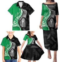 New Zealand Aotearoa Family Matching Puletasi and Hawaiian Shirt Kiwi Fern Maori Pattern Green Version