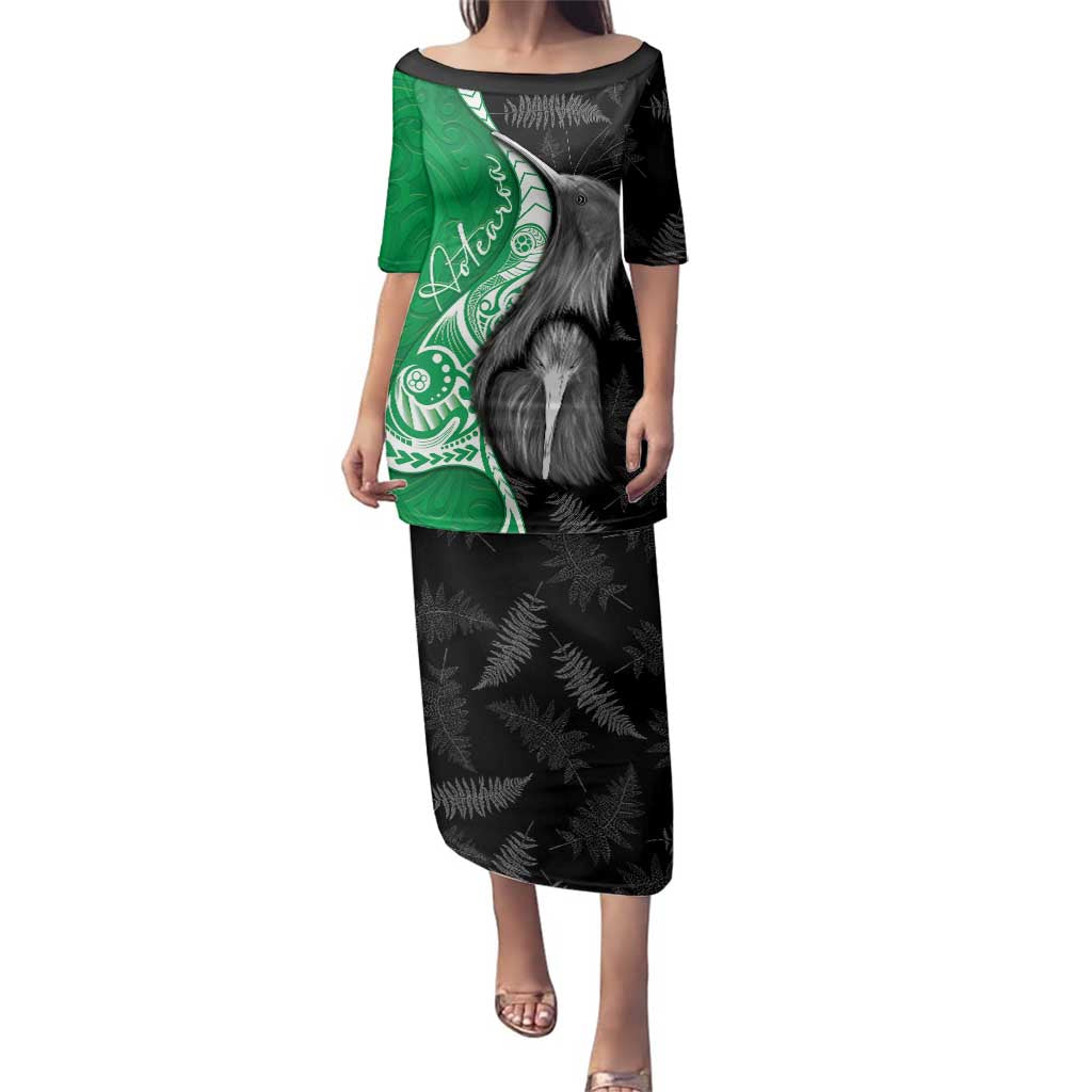New Zealand Aotearoa Family Matching Puletasi and Hawaiian Shirt Kiwi Fern Maori Pattern Green Version