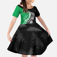 New Zealand Aotearoa Family Matching Tank Maxi Dress and Hawaiian Shirt Kiwi Fern Maori Pattern Green Version