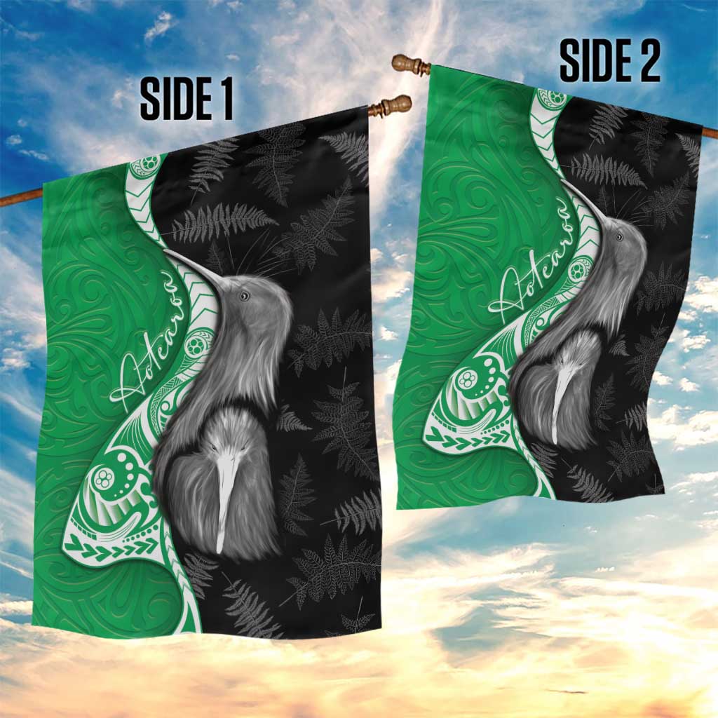 New Zealand Aotearoa Garden Flag Kiwi Fern Maori Pattern Green Version