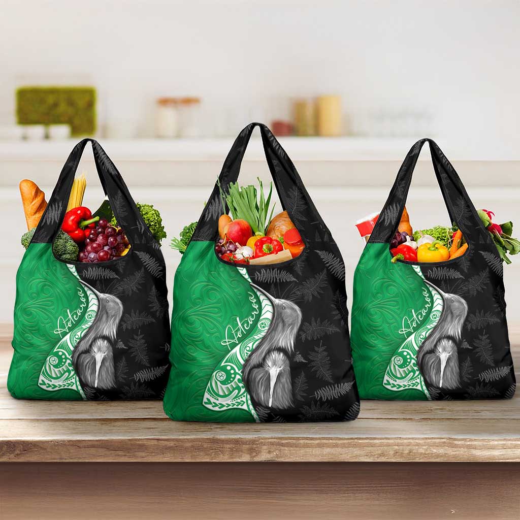 New Zealand Aotearoa Grocery Bag Kiwi Fern Maori Pattern Green Version LT05 3-pack One Size Green - Polynesian Pride