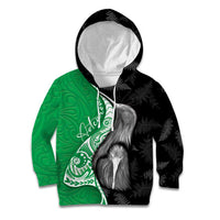 New Zealand Aotearoa Kid Hoodie Kiwi Fern Maori Pattern Green Version
