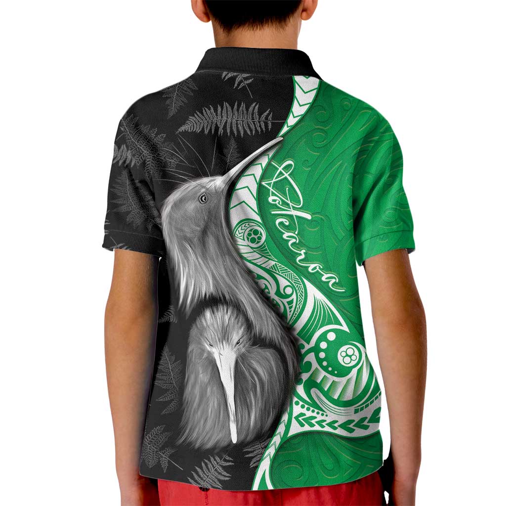 New Zealand Aotearoa Kid Polo Shirt Kiwi Fern Maori Pattern Green Version