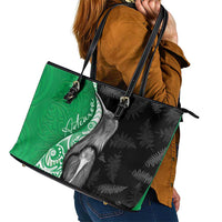 New Zealand Aotearoa Leather Tote Bag Kiwi Fern Maori Pattern Green Version