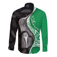 New Zealand Aotearoa Long Sleeve Button Shirt Kiwi Fern Maori Pattern Green Version LT05 - Polynesian Pride