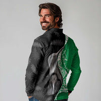 New Zealand Aotearoa Long Sleeve Polo Shirt Kiwi Fern Maori Pattern Green Version