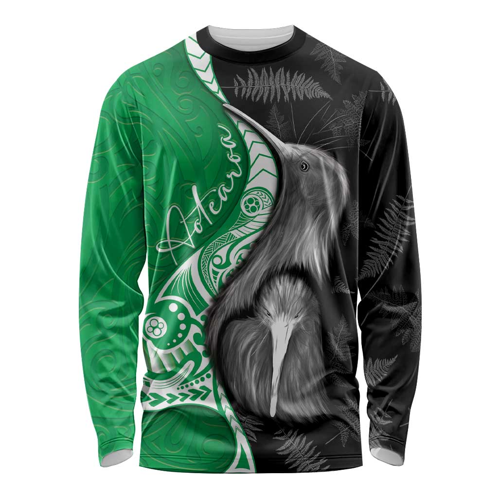 New Zealand Aotearoa Long Sleeve Shirt Kiwi Fern Maori Pattern Green Version LT05 Unisex Green - Polynesian Pride