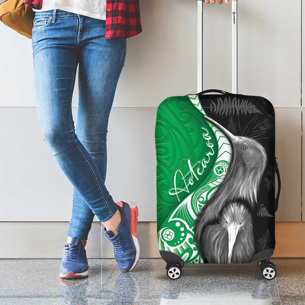 New Zealand Aotearoa Luggage Cover Kiwi Fern Maori Pattern Green Version