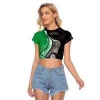 New Zealand Aotearoa Raglan Cropped T Shirt Kiwi Fern Maori Pattern Green Version