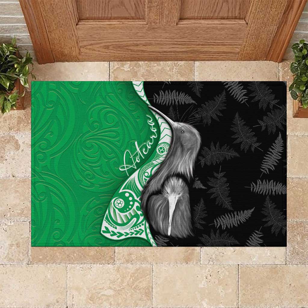 New Zealand Aotearoa Rubber Doormat Kiwi Fern Maori Pattern Green Version LT05 Green - Polynesian Pride