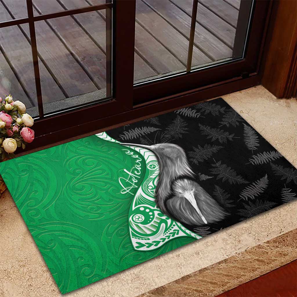New Zealand Aotearoa Rubber Doormat Kiwi Fern Maori Pattern Green Version LT05 - Polynesian Pride