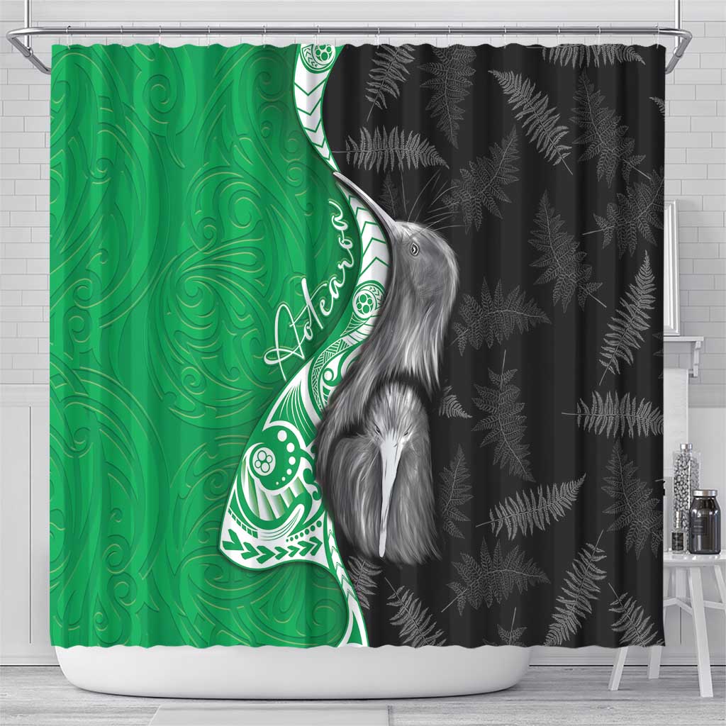 New Zealand Aotearoa Shower Curtain Kiwi Fern Maori Pattern Green Version