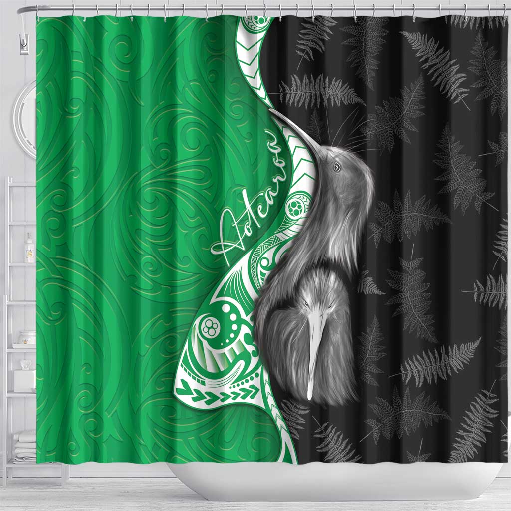 New Zealand Aotearoa Shower Curtain Kiwi Fern Maori Pattern Green Version