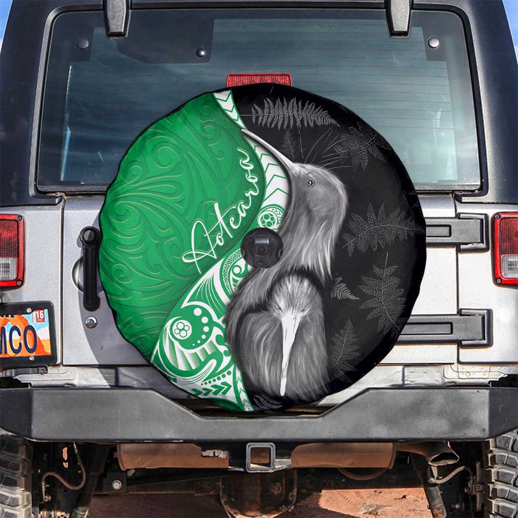 New Zealand Aotearoa Spare Tire Cover Kiwi Fern Maori Pattern Green Version