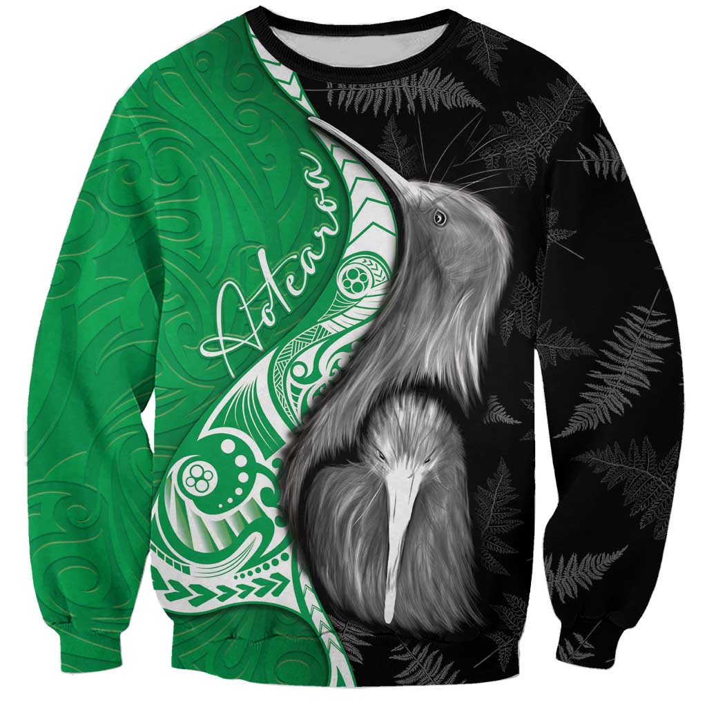 New Zealand Aotearoa Sweatshirt Kiwi Fern Maori Pattern Green Version LT05 Unisex Green - Polynesian Pride