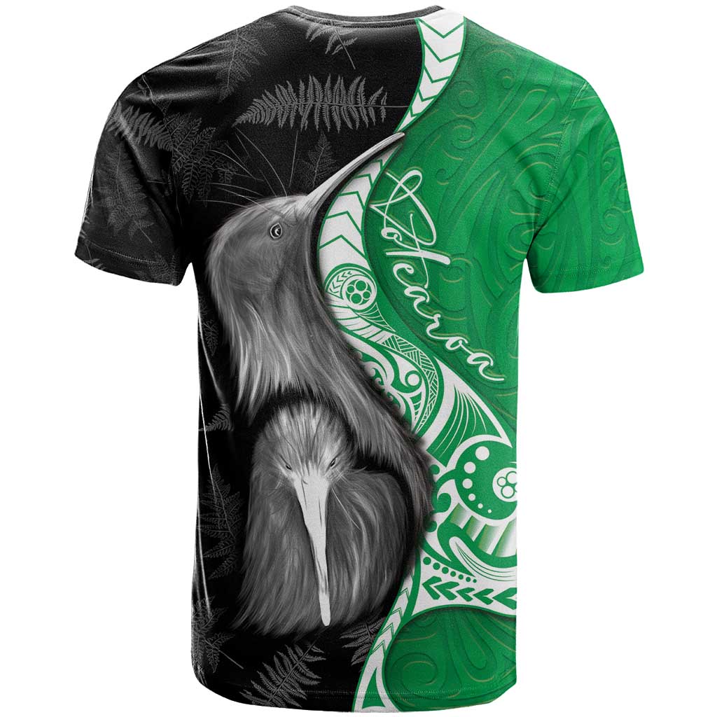 New Zealand Aotearoa T Shirt Kiwi Fern Maori Pattern Green Version