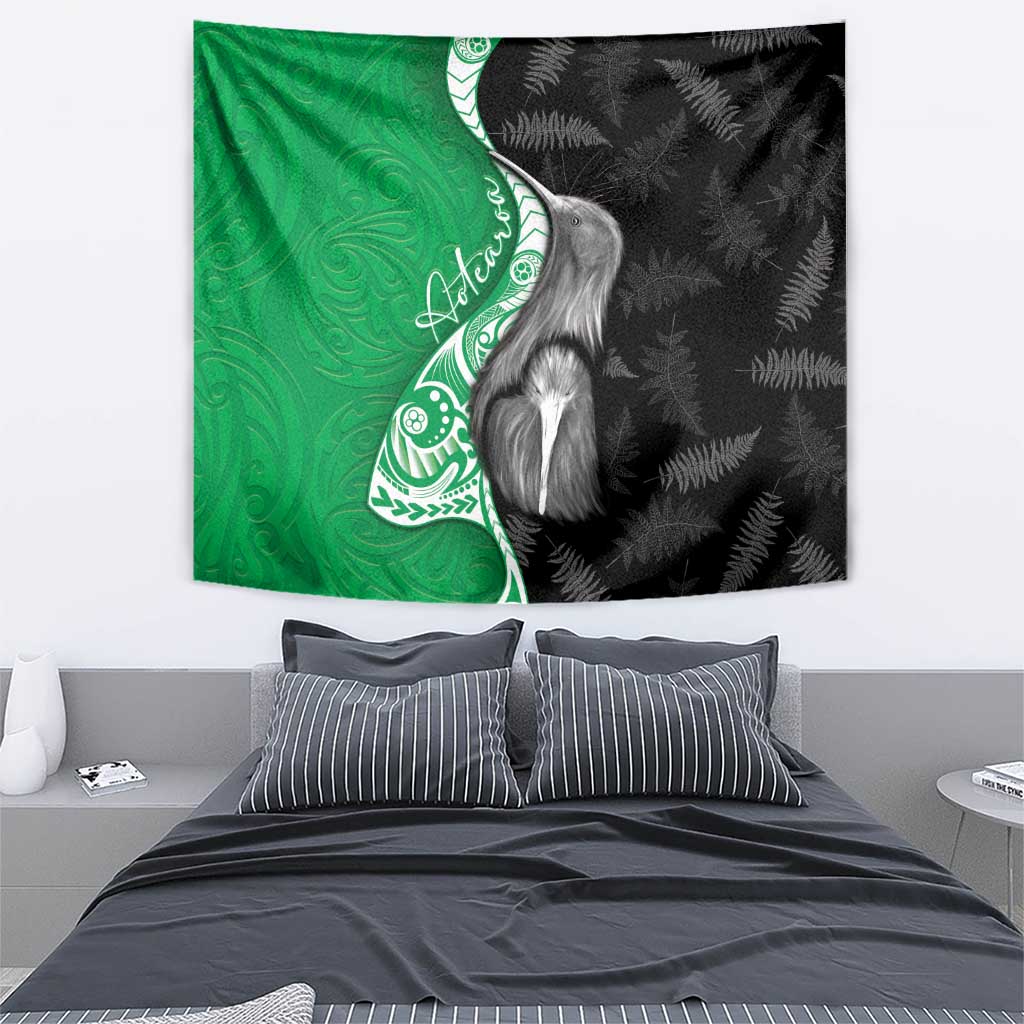 New Zealand Aotearoa Tapestry Kiwi Fern Maori Pattern Green Version