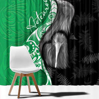 New Zealand Aotearoa Window Curtain Kiwi Fern Maori Pattern Green Version
