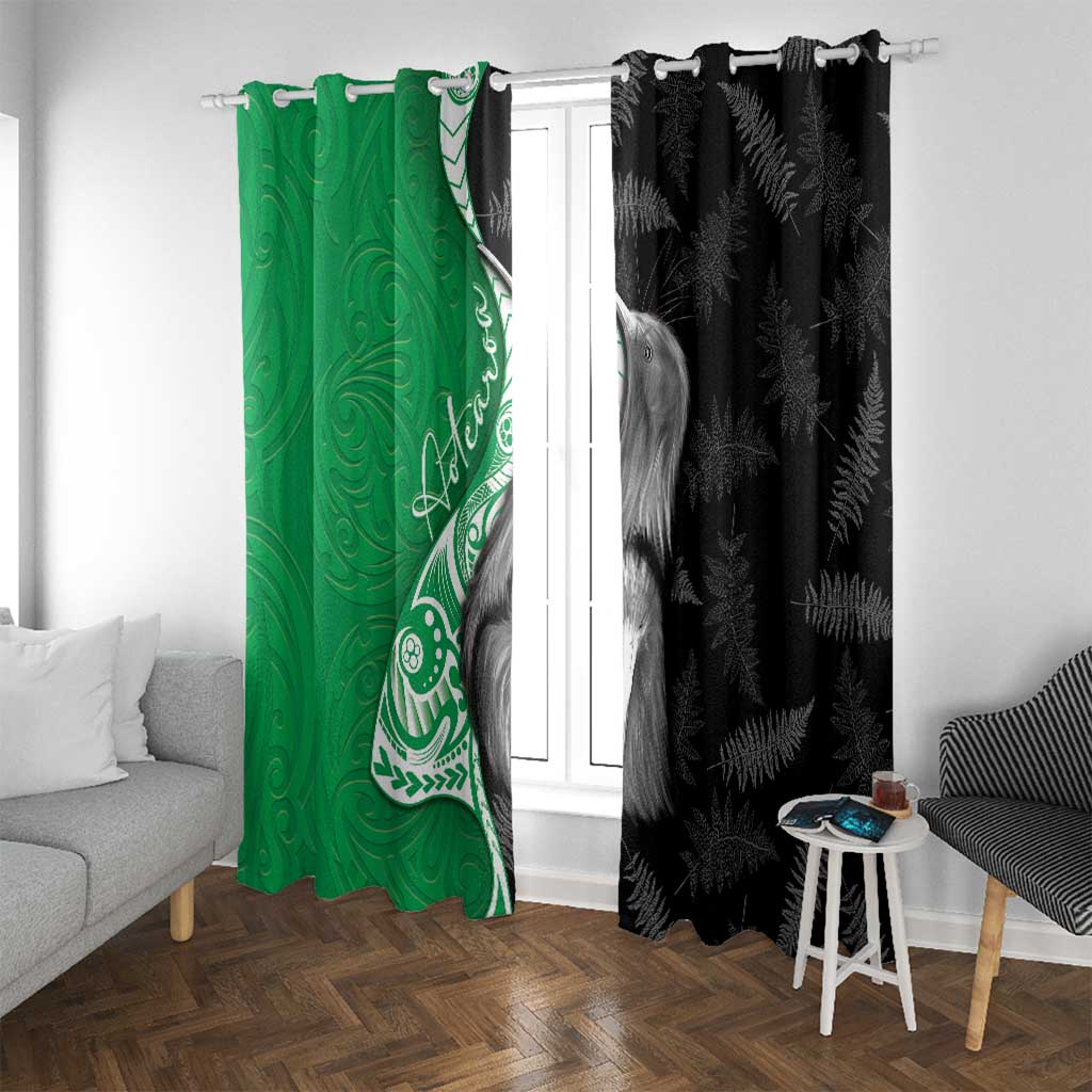 New Zealand Aotearoa Window Curtain Kiwi Fern Maori Pattern Green Version
